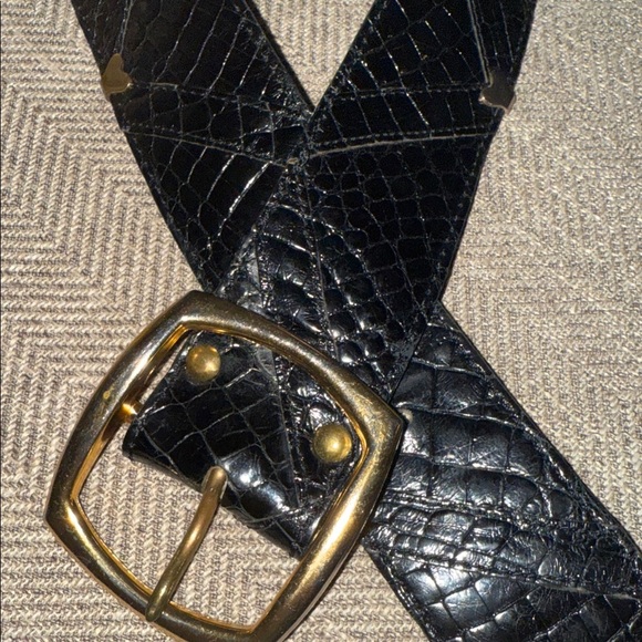 Sepcoeur Black Crocodile Leather Belt SZ 28.5/30.5 - Picture 5 of 6